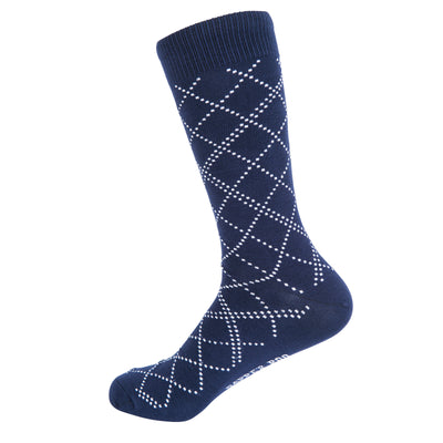 Diamond Lattice Blue Bamboo Socks by Dapper Roo, Diamond Lattice Bamboo Socks, Dapper Roo, Socks, Navy Blue, White, Bamboo, Elastane, Nylon, Elastic, SK2041, Men's Socks, Socks for Men, Clinks.com