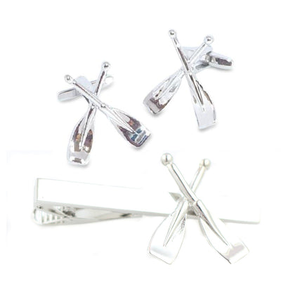 Crossed Oars or Paddles Cufflinks & Tie Clip Set