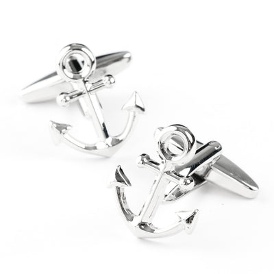 Shiny Silver Ship Anchor Cufflinks