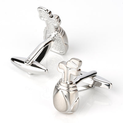 Silver Golf Bag with Clubs Cufflinks