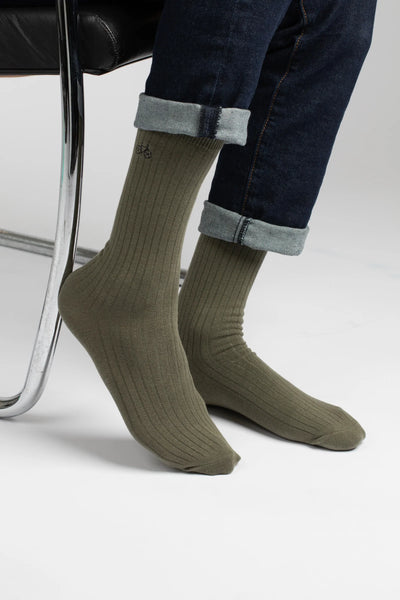 Olive Ribbed Socks