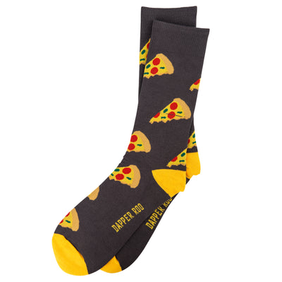 Slice Slice Baby Pizza Bamboo Socks by Dapper Roo, Slice Pizza Socks, Dapper Roo, Socks, Grey, Yellow, Multi, Bamboo, Elastane, Nylon, Elastic, SK2040, Men's Socks, Socks for Men, Clinks.com