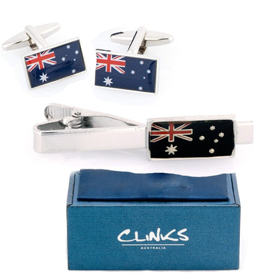 Australian Flag Cufflinks & Tie Clip Set