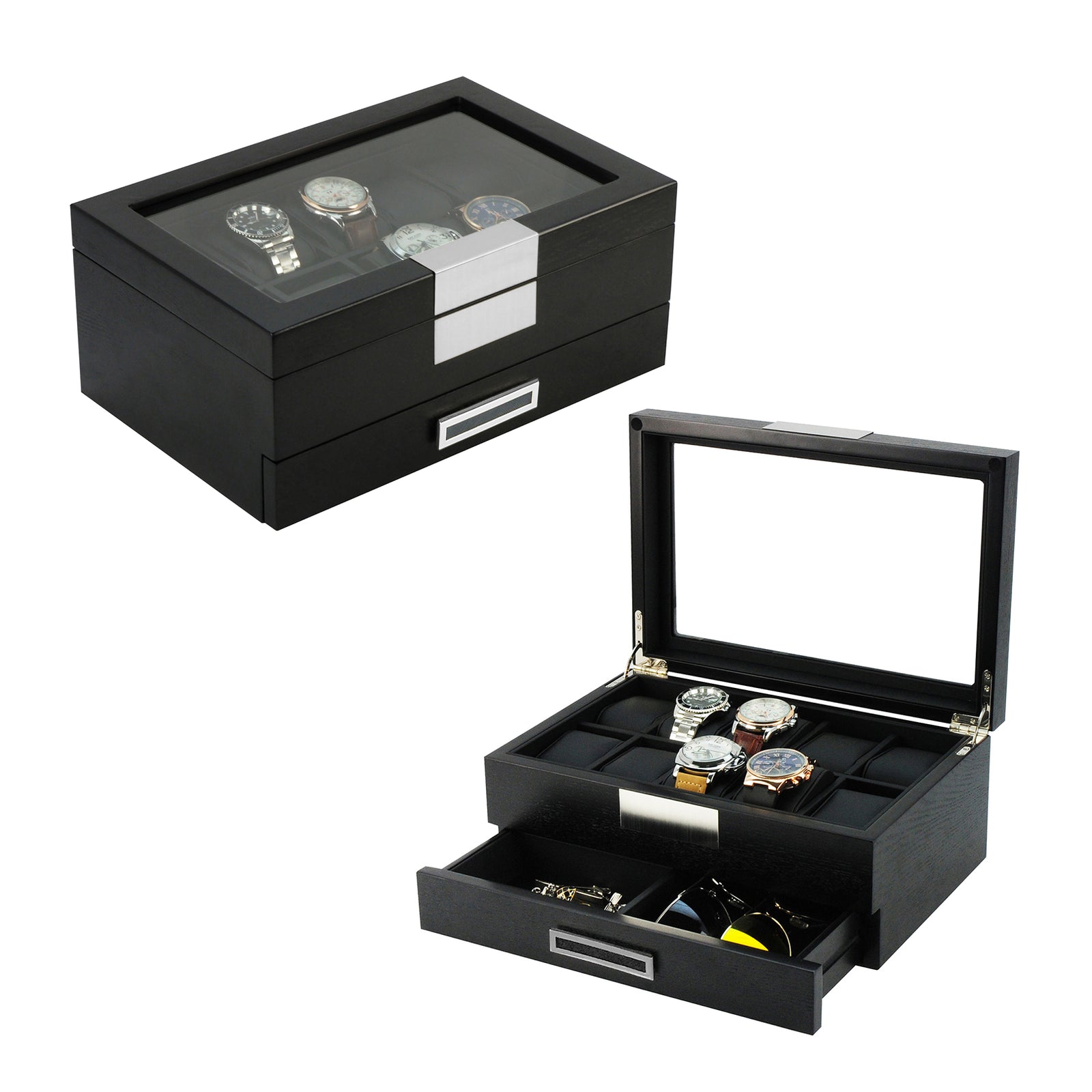 Black Wooden Watch Box, 10 Watch Box, Cuffed Watch Box, Clinks Australia Watch Box, Black Watch Boxes on Cuffed, Australia Watch Box, Watch Storage Box, Watch Display Box, 10 Slots Watch Boxes, Watch Boxes for 10, Wooden Watch Box, Black, Wooden, Watch Boxes with Drawer, Storage Boxes, CB5007, Clinks.com