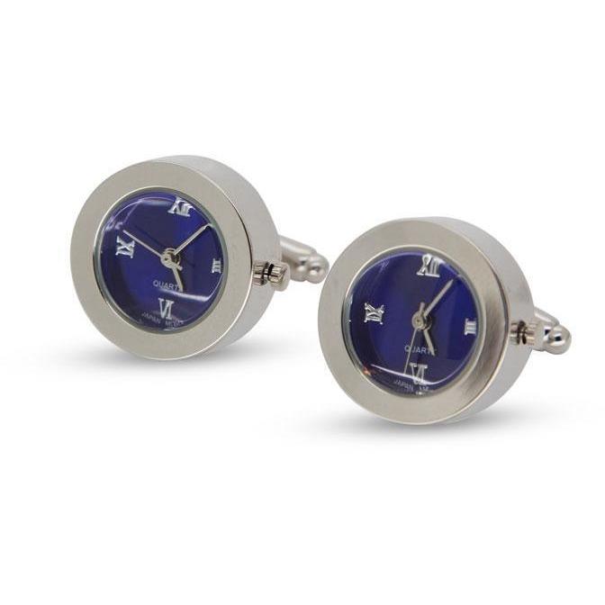 Round Blue Faced Working Clock Watch Cufflinks