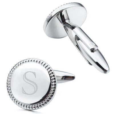 Silver Initial Round Cufflinks