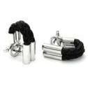 Silver Black Leather Wrap Around Cufflinks