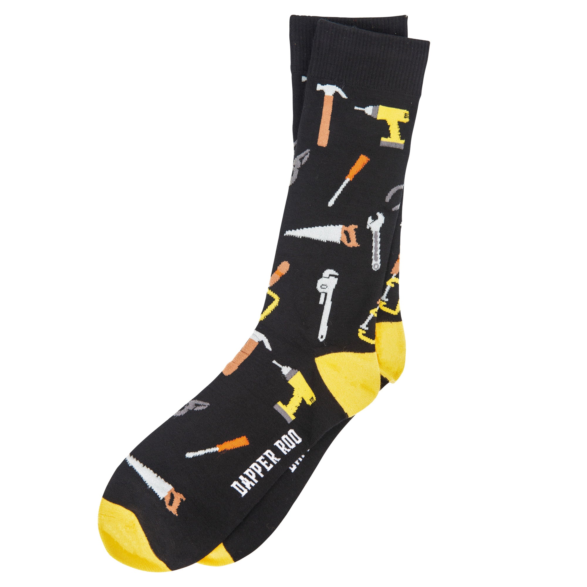 Handyman Tools Bamboo Socks by Dapper Roo, Handyman Tools Socks, Dapper Roo, Socks, Black, Yellow, Multi, Bamboo, Elastane, Nylon, Elastic, SK2018, Men's Socks, Socks for Men, Clinks.com