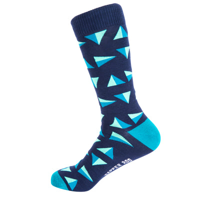 Geometric Triangle Bamboo Socks by Dapper Roo, Geometric Triangle Socks, Dapper Roo, Socks, Navy Blue, Teal, Light Green, Bamboo, Elastane, Nylon, Elastic, SK2048, Men's Socks, Socks for Men, Clinks.com