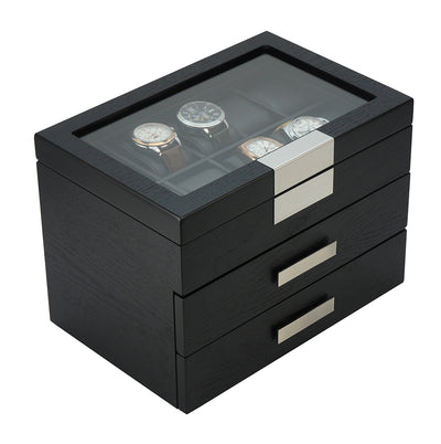 Black Wooden Watch Box, 30 Watch Box, Cuffed Watch Box, Clinks Australia Watch Box, Black Watch Boxes on Cuffed, Australia Watch Box, Watch Storage Box, Watch Display Box, 30 Slots Watch Boxes, Watch Boxes for 30, Wooden Watch Box, Black, Wooden, Watch Boxes with Drawer, Storage Boxes, CB5047, Clinks.com